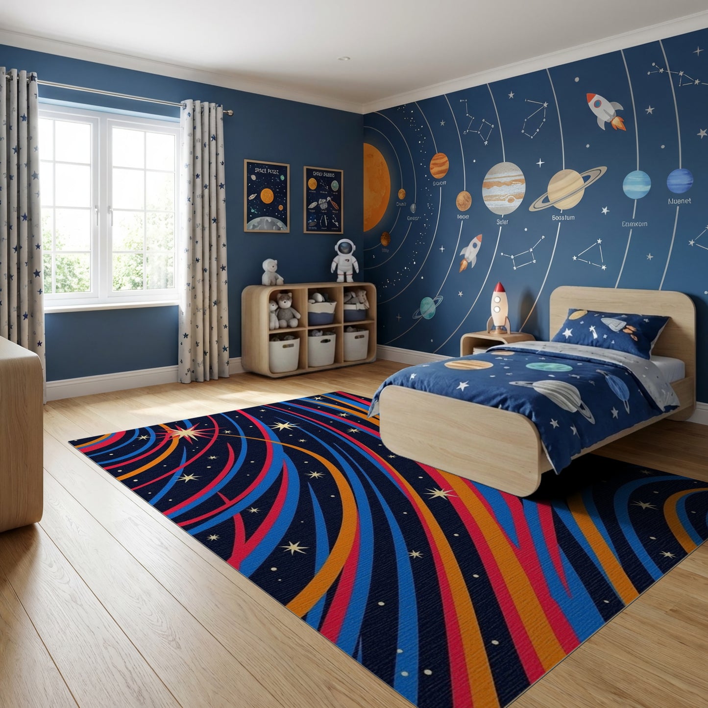 Vibrant Cosmic Swirling Stars Rug