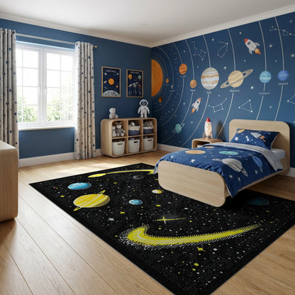 Retro Pixel Cosmic Planets Rug