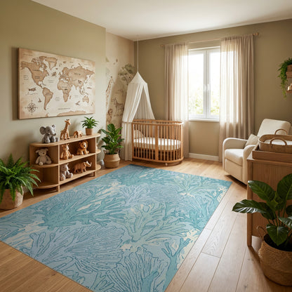 Aqua Coral Branching Organic Rug