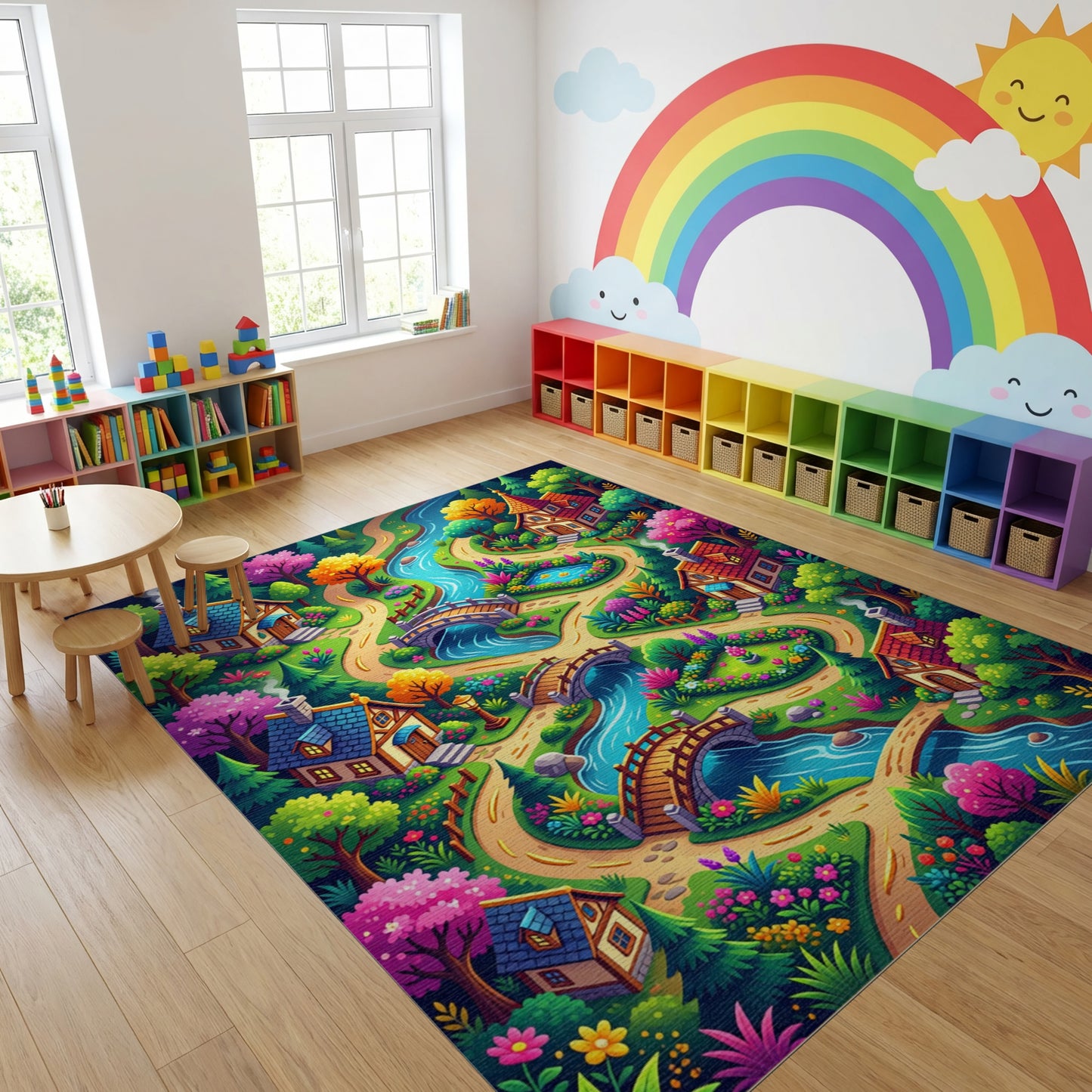 Whimsical Fairy Village Winding River Rug