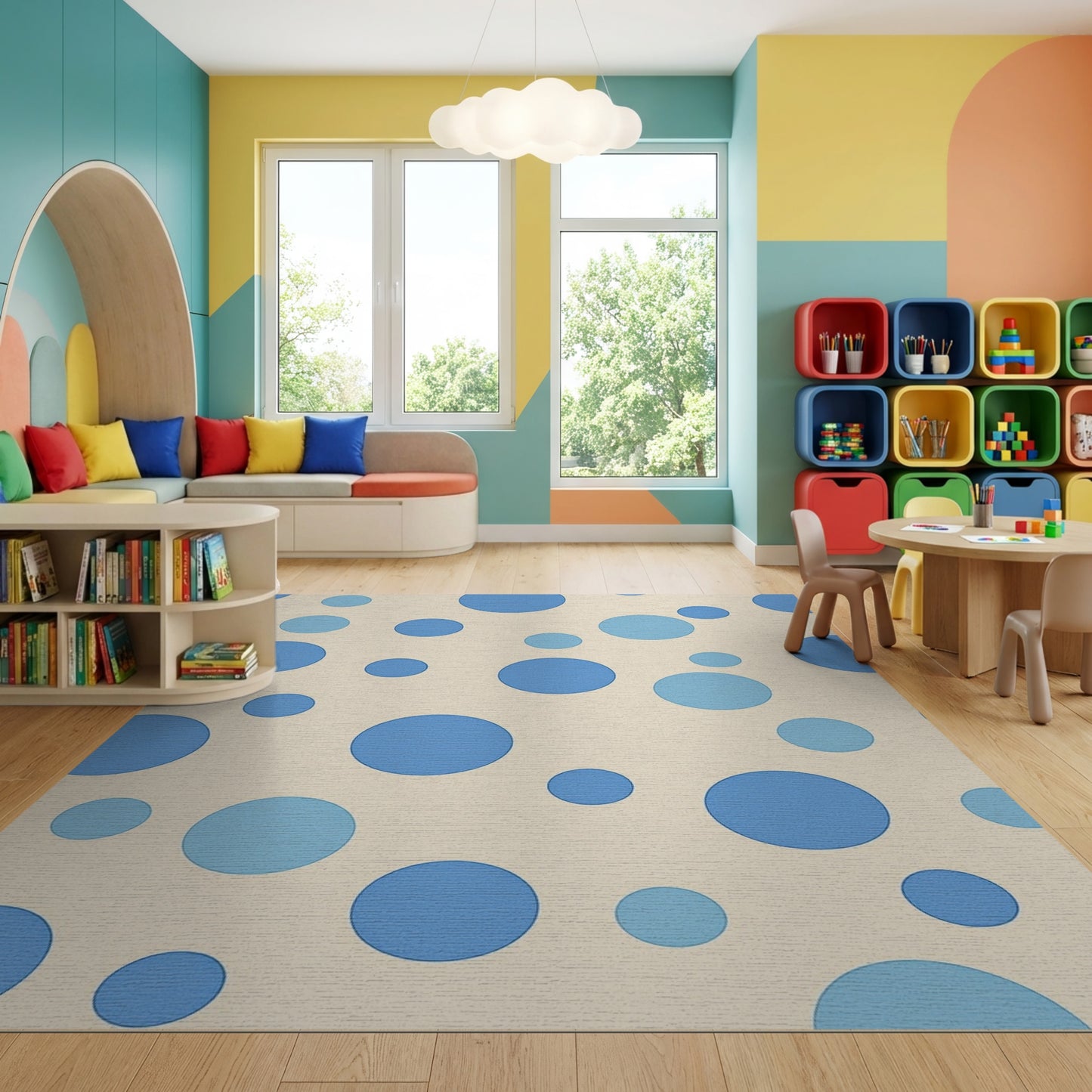 Whimsical Blue Polka Dots Rug