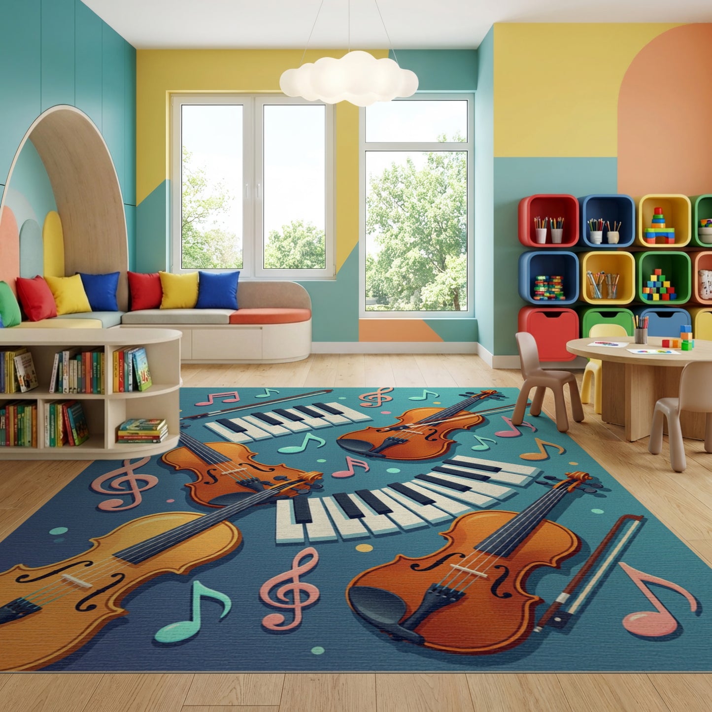 Whimsical Violin Piano Notes Rug