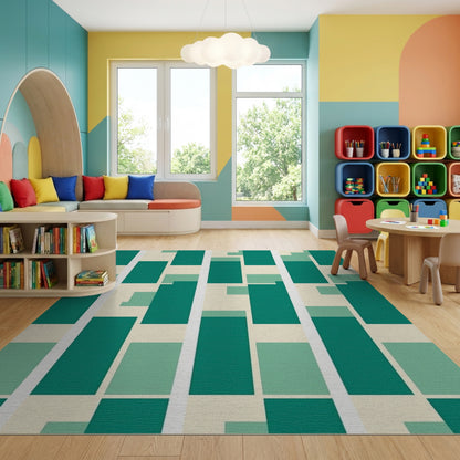 Modern Green Cream Block Stack Rug