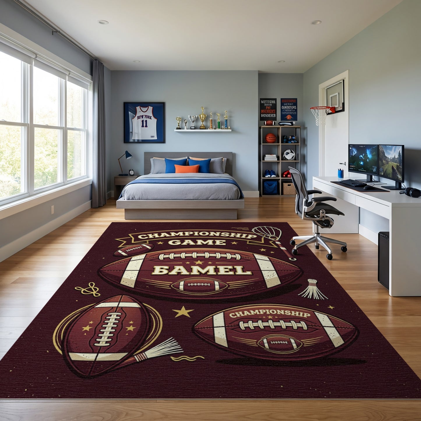 Retro Maroon Gold Football Championship Rug