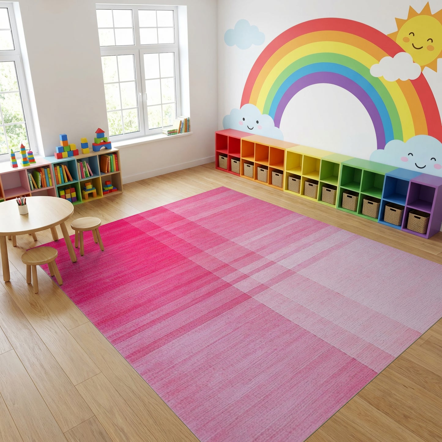 Modern Pink Gradient Plaid Rug