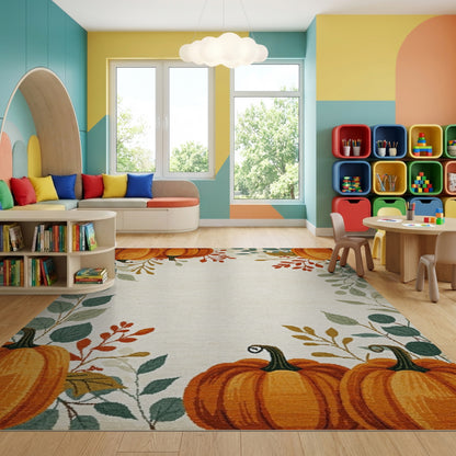Autumn Orange Pumpkins Foliage Border Rug