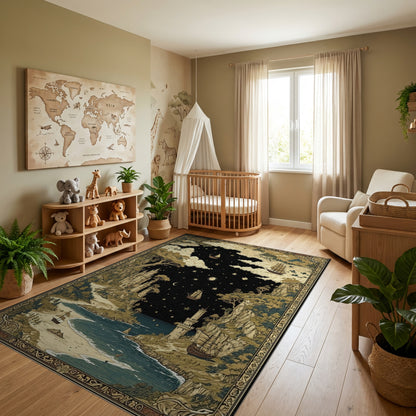 Ornate Starry Fantasy Castles Ships Rug