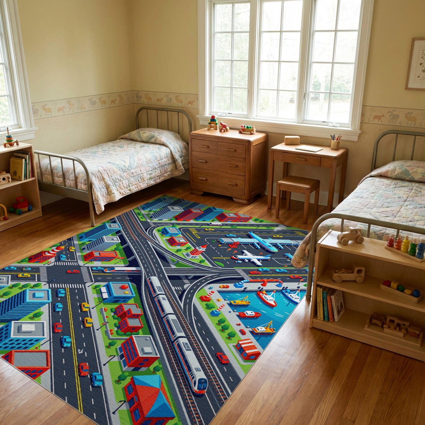 Vibrant Isometric City Transport Rug