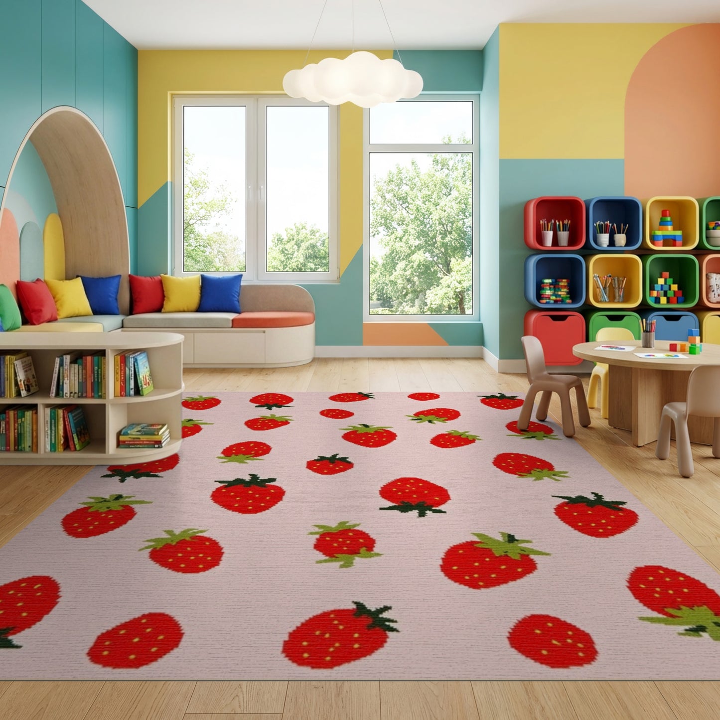 Whimsical Red Strawberry Pink Scatter Rug