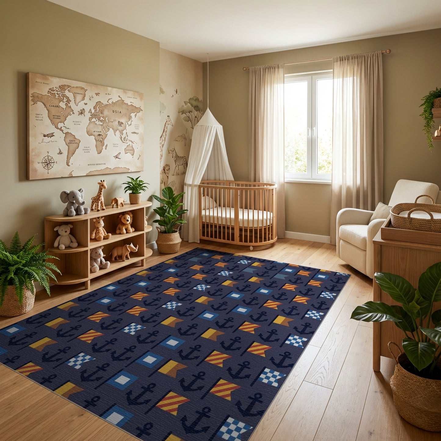 Navy Nautical Anchors Flags Rug