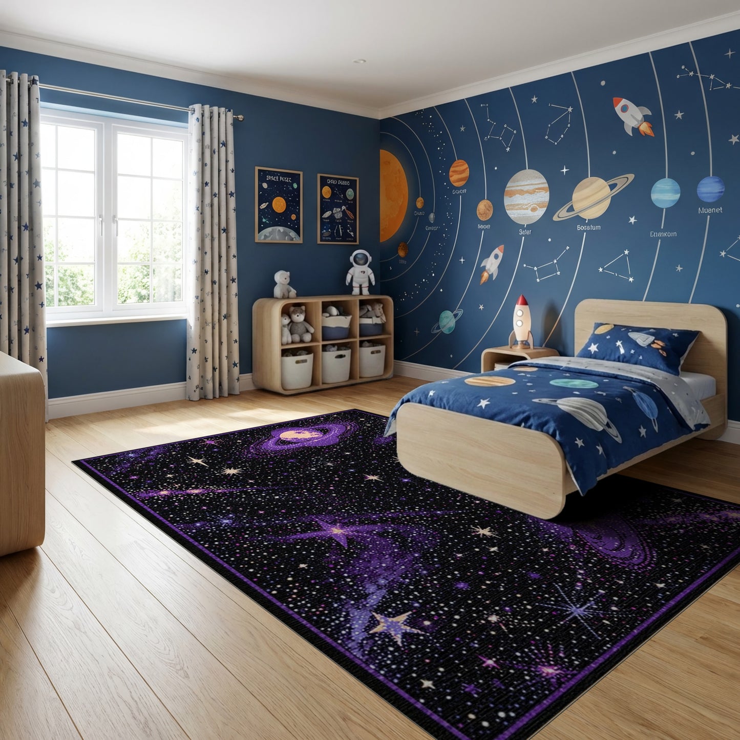 Purple Cosmic Stars Ringed Planet Rug