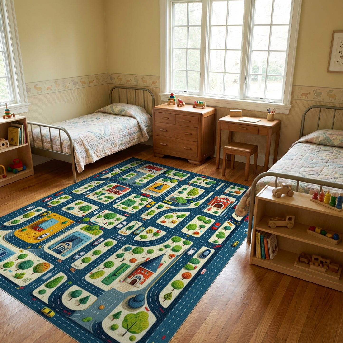 Playful Colorful City Street Map Rug