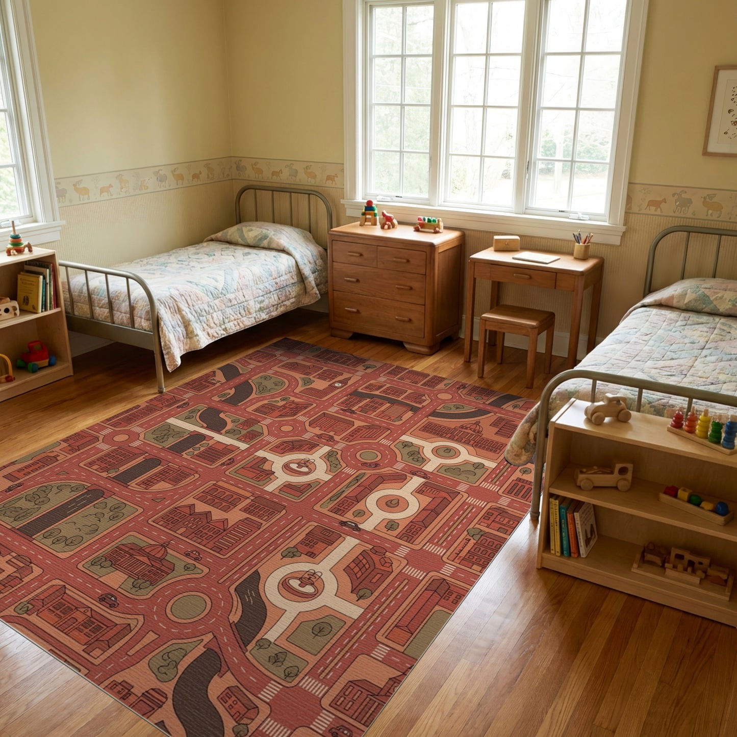 Warm Terracotta City Grid Rug