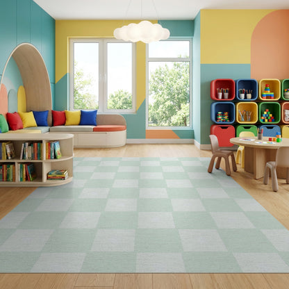 Pale Green Checkered Minimalist Rug
