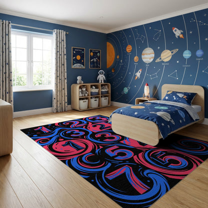 Bold Pink Blue Swirling Numbers Rug