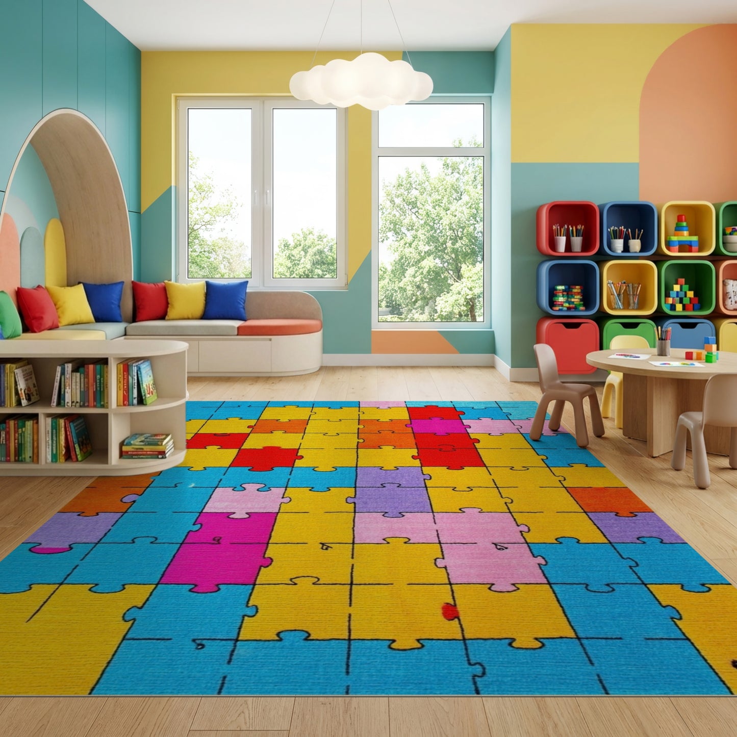 Colorful Jigsaw Puzzle Mosaic Rug