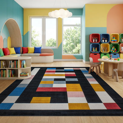 Modern Multicolor Geometric Blocks Rug