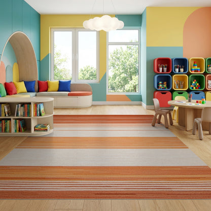 Rust Pink Cream Gradient Striped Rug