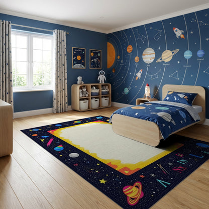 Vibrant Cosmic Alphabet Planets Stars Rug
