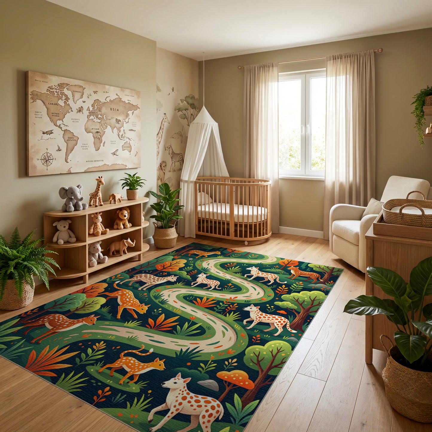 Whimsical Spotted Deer Forest Path Rug