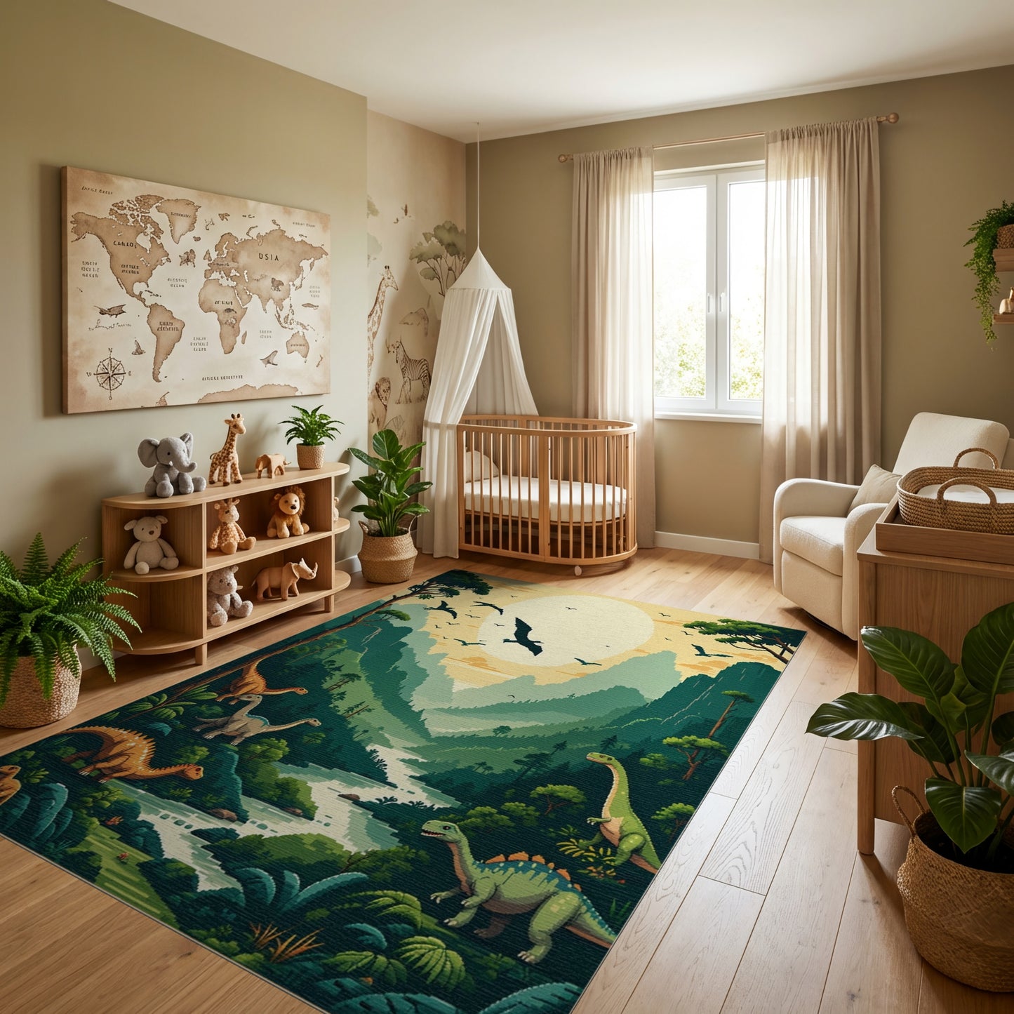 Vibrant Dinosaur Valley Sunset Mountain Rug