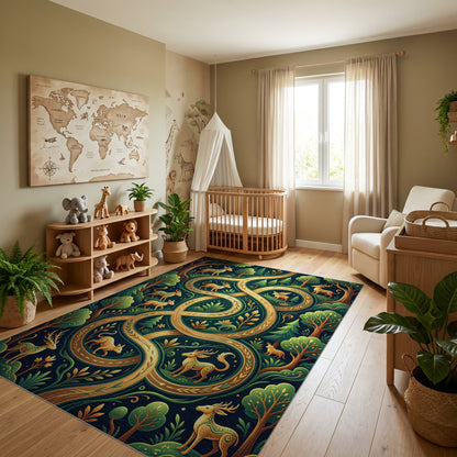 Mystical Forest Deer Golden Winding Path Rug