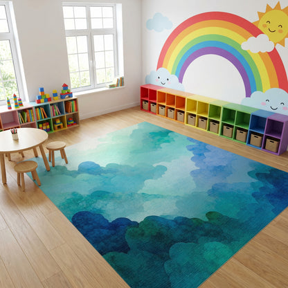 Ethereal Teal Cloud Layers Rug