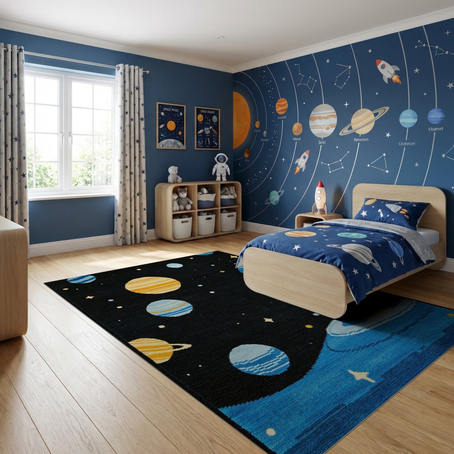 Cosmic Striped Planets Stars Rug