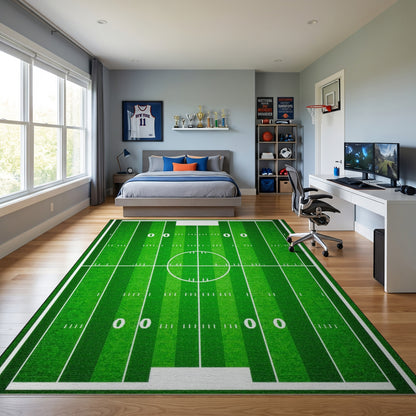 Vibrant Green Football Field Rug