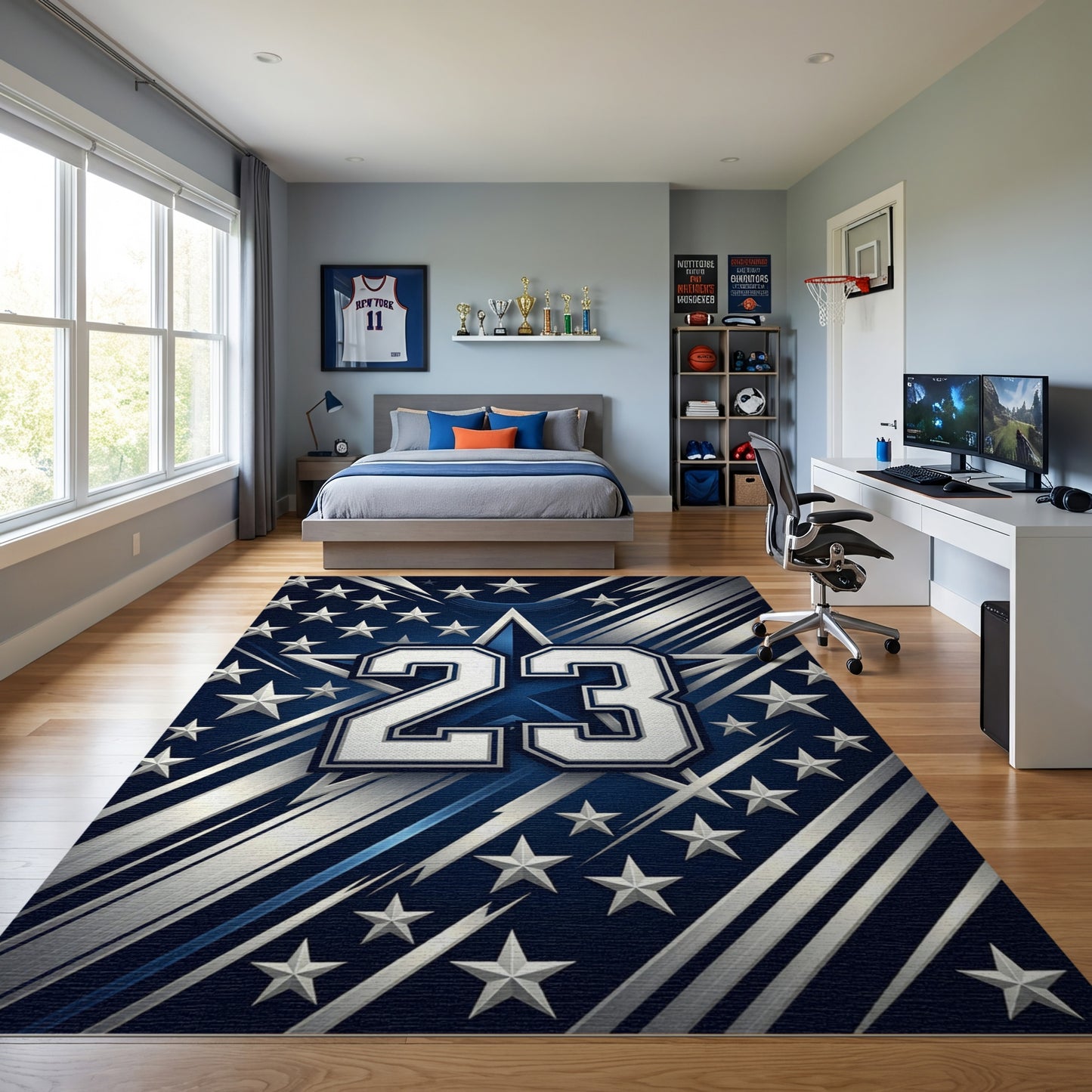 Bold Navy Silver Stars Stripes 23 Rug