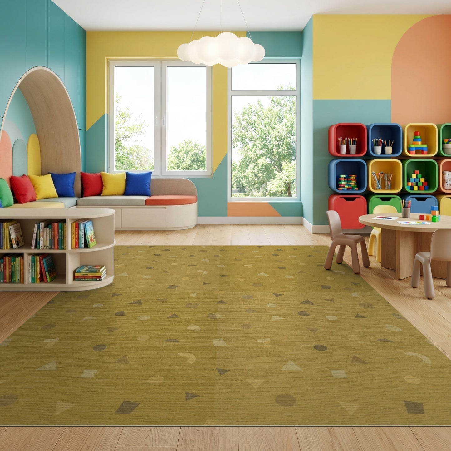 Warm Tan Triangle Dot Geometric Rug