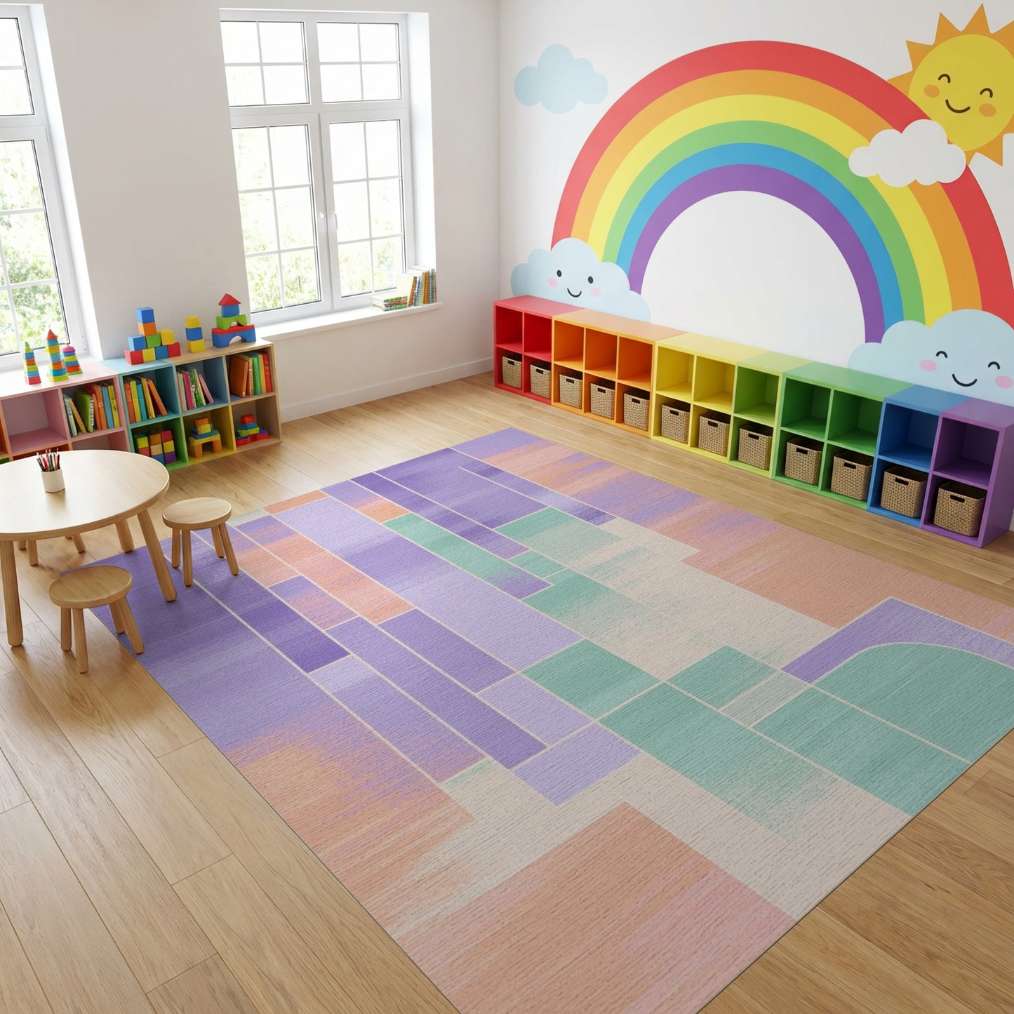 Modern Purple Orange Green Geometric Rug