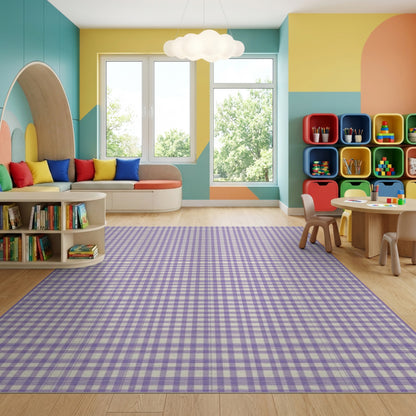 Purple White Gingham Check Rug