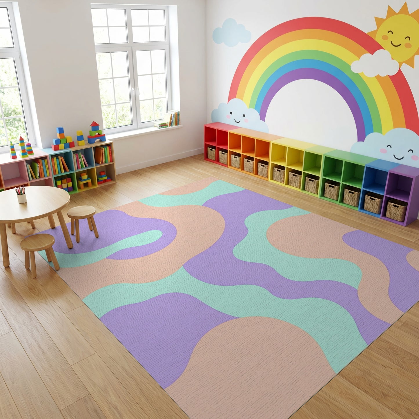 Modern Lavender Peach Mint Wavy Rug