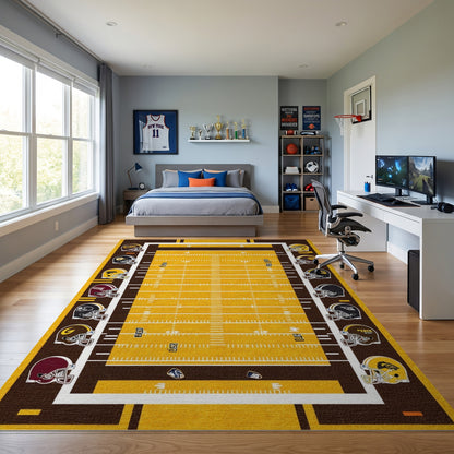 Golden Football Field Team Helmets Rug
