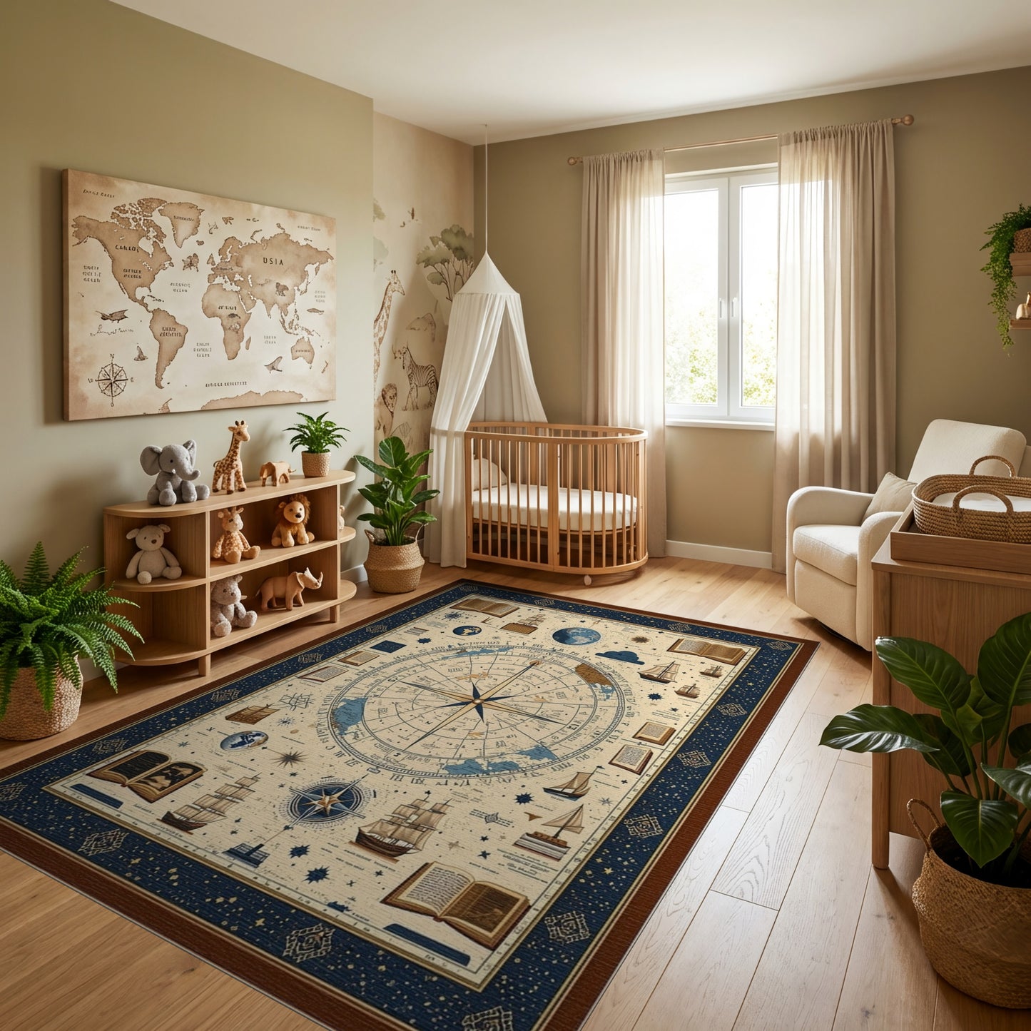 Vintage Nautical Celestial Compass Rug