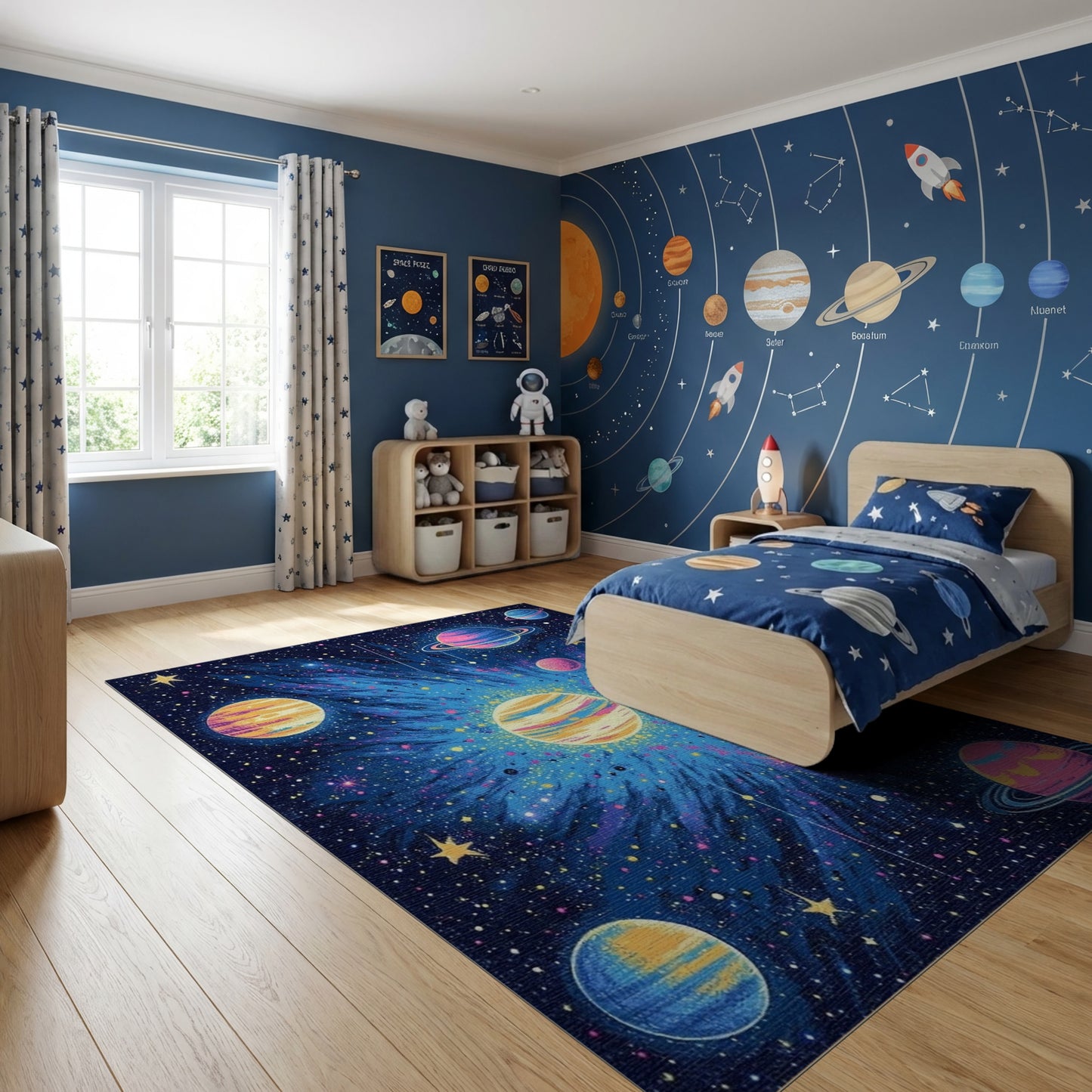 Cosmic Nebula Vibrant Planets Stars Rug