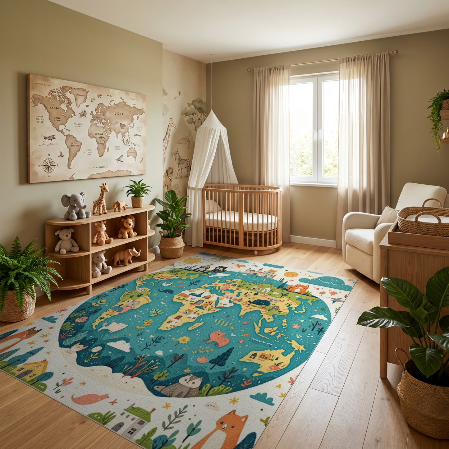 Whimsical Cats World Map Globe Rug