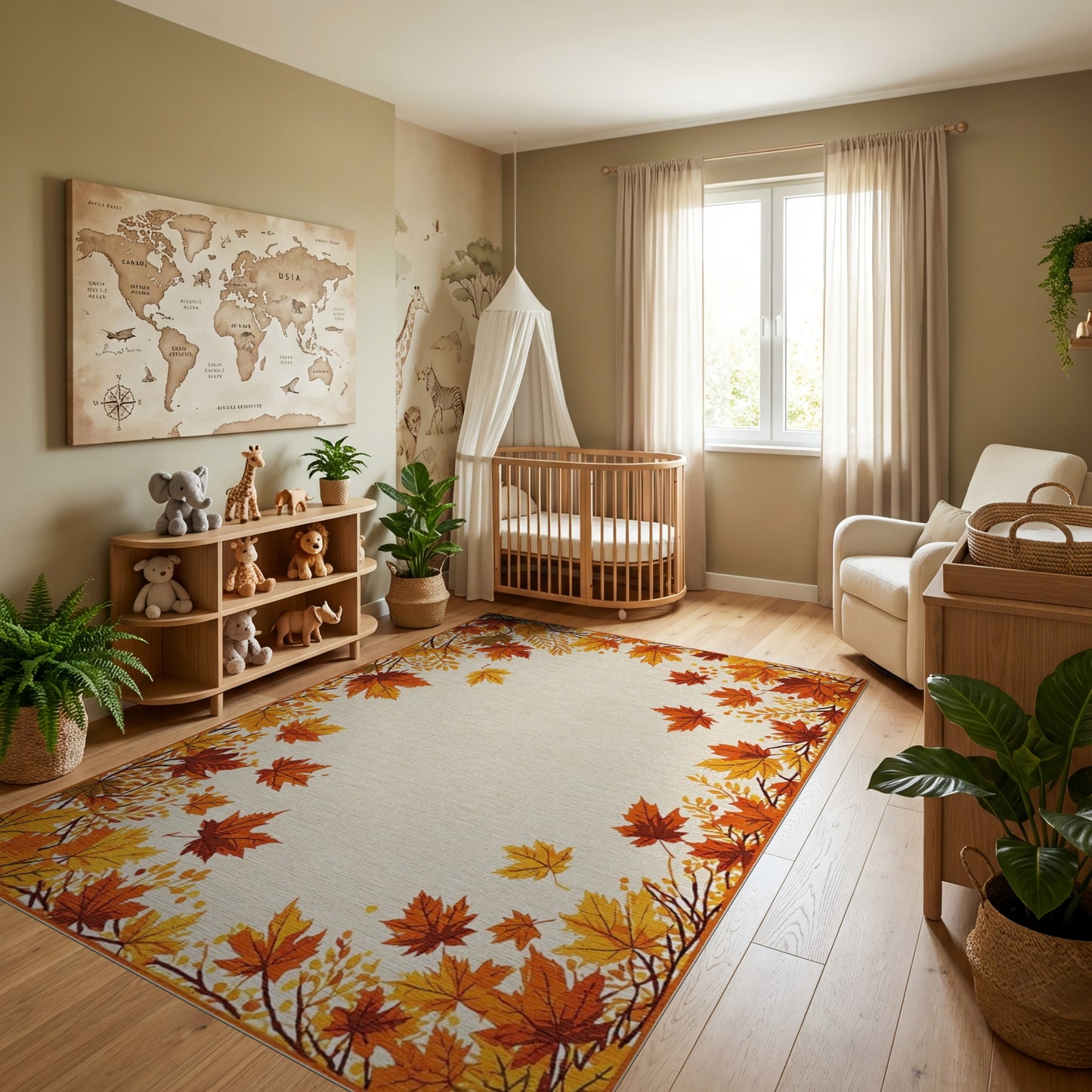 Warm Orange Maple Leaves Border Rug
