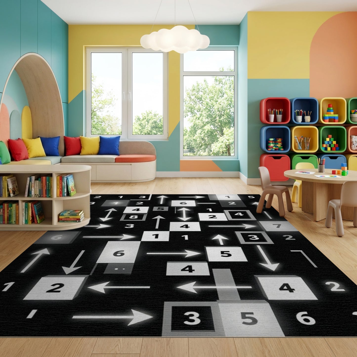 Black White Number Arrow Maze Rug