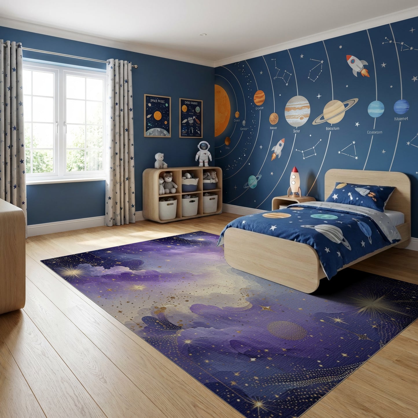 Ethereal Starry Purple Gold Clouds Rug