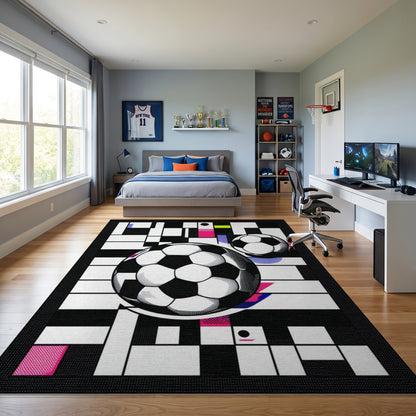 Colorful Geometric Soccer Balls Rug