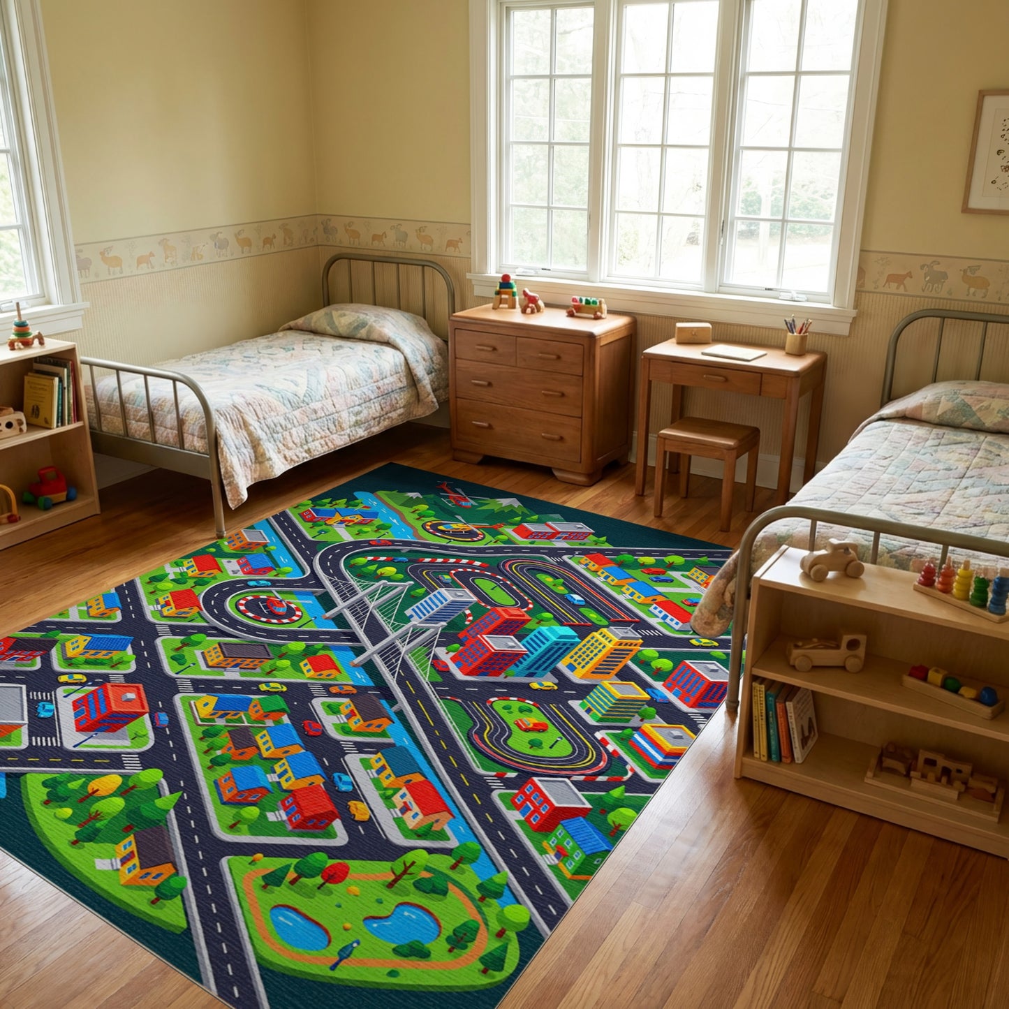 Vibrant Isometric City Race Track Rug 2