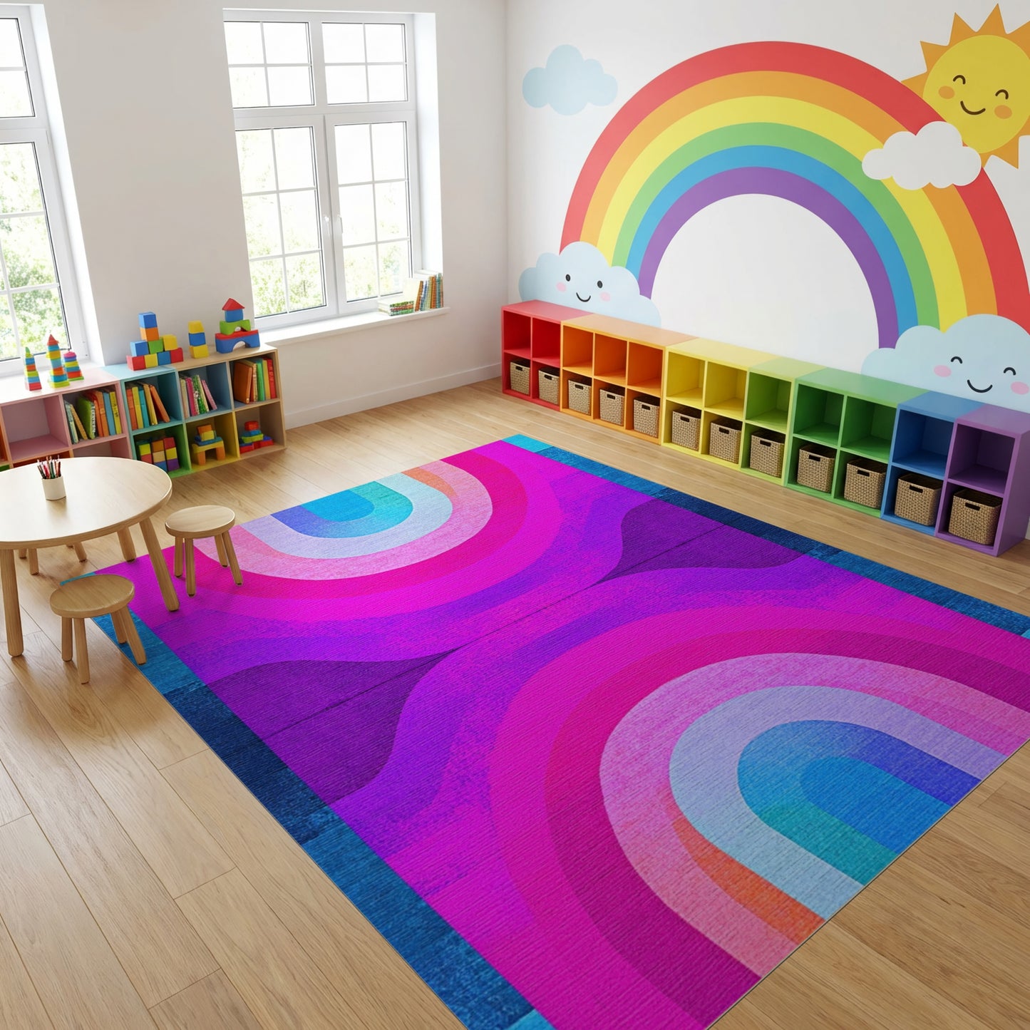 Vibrant Retro Concentric Arches Rug