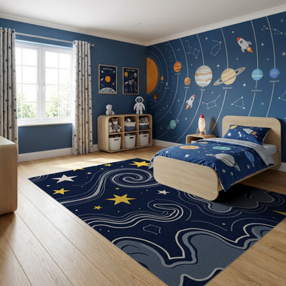 Navy Cosmic Swirling Stars Rug