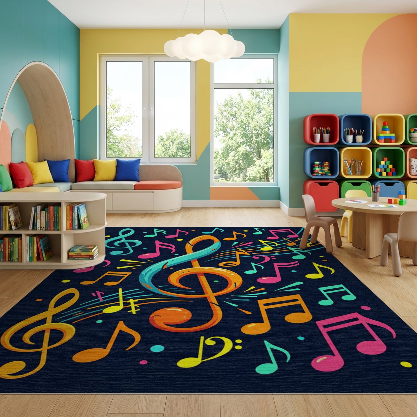 Vibrant Treble Clef Music Notes Rug