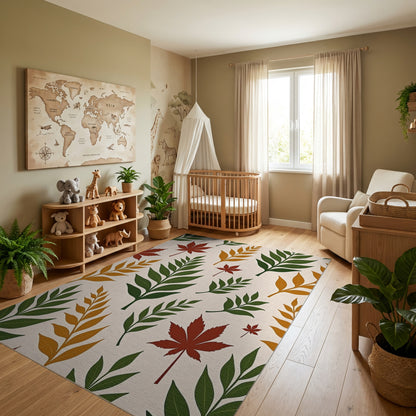 Autumnal Maple Fern Leaf Pattern Rug