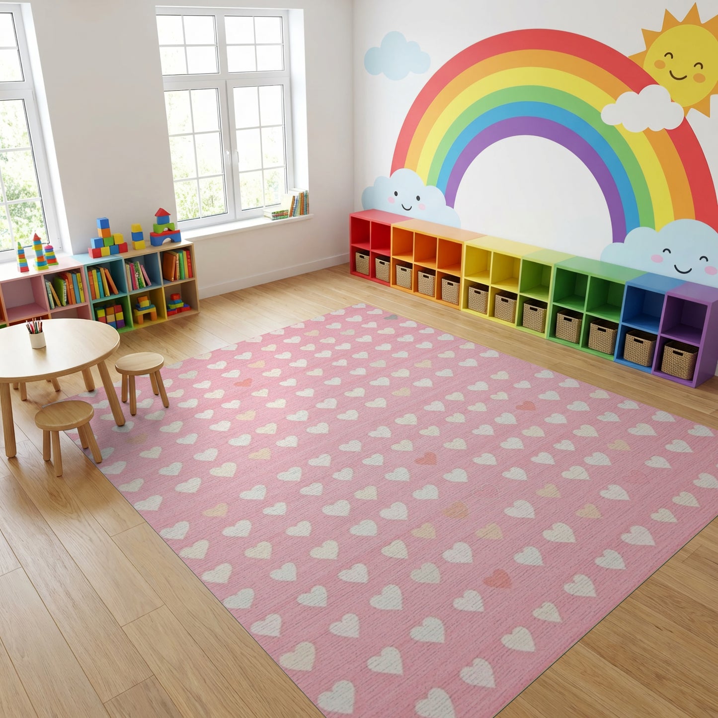 Pink and White Hearts Whimsical Rug