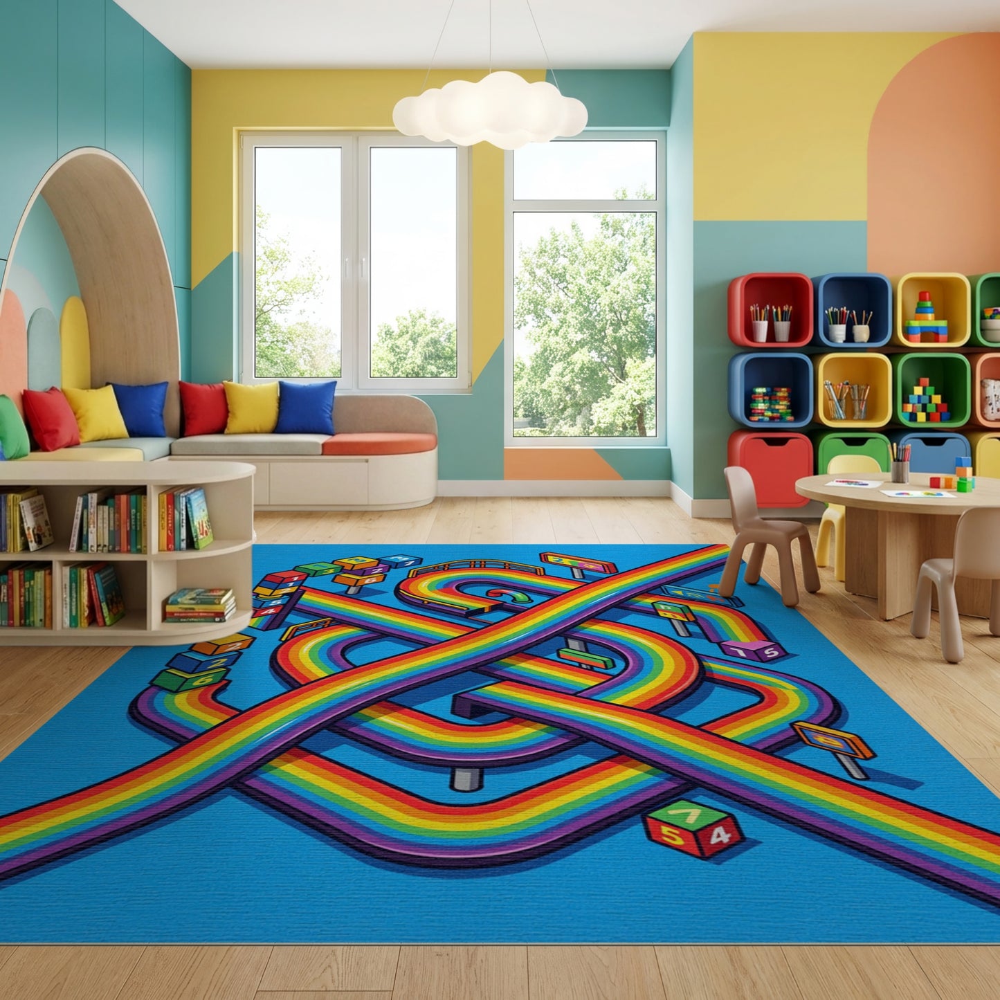 Isometric Rainbow Numbered Track Rug
