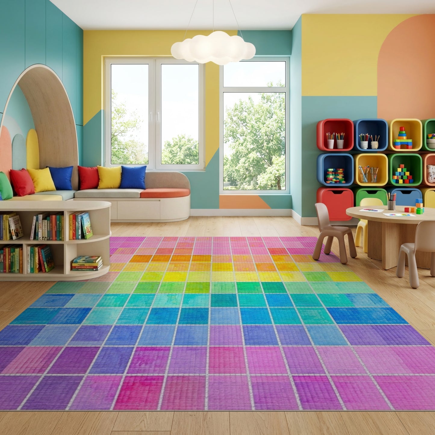 Pixelated Rainbow Gradient Grid Rug